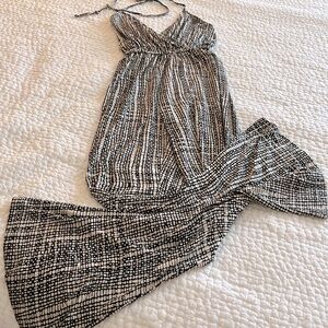 Halter jersey jumpsuit. Flare bottoms.